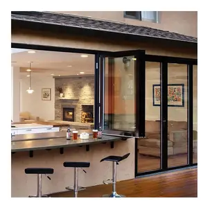 Barra de cocina de aluminio interno Bi plegable ventana plegable de vidrio con Red