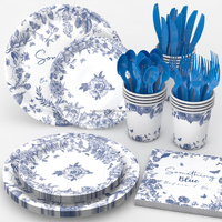 Haute qualité jetable bleu blanc mariage thème fête vaisselle moderne vente chaude nappe bannières pour décorations de fête