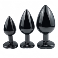 Plug anal en métal noir en forme de cœur avec design en cristal, étanche, pour couples, dilatateur anal, masseur, tailles S/M/L