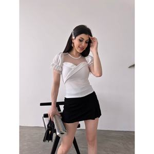 Blusa Blanca para Mujer con Mangas con Volantes de Tul, Estilo Dulce y Elegante para Uso Diario - Product Image 1