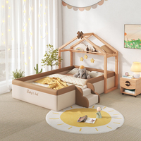 Muebles de Dormitorio Tapizados Resistentes a la Suciedad, Cama Infantil de Madera con Diseño de Dibujos Animados