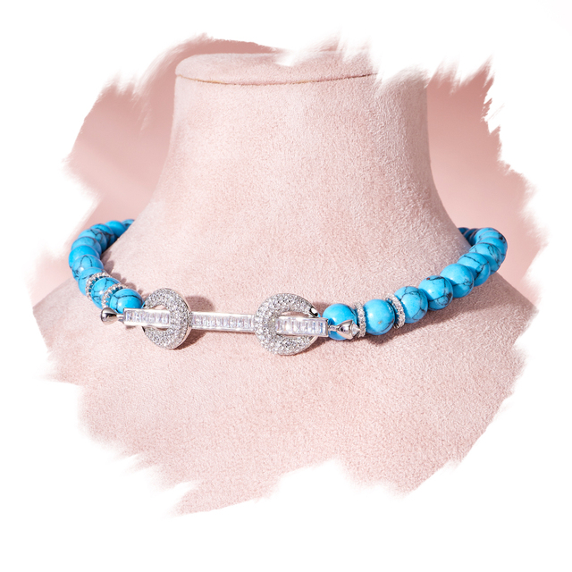 015878 Beaded Choker Necklace for Women Cubic Zirconia Jewelry Accessories