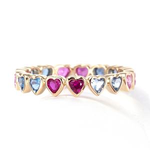 Bague tendance arc-en-ciel, coupe cœur, or jaune 9k, corindon, pour femmes, émeraude de laboratoire - Product Image 2