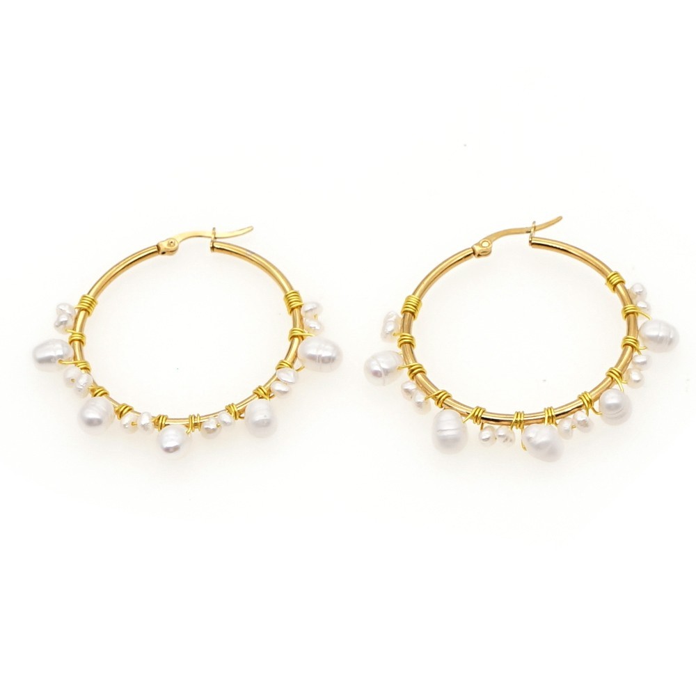 Go2boho Boucles d'oreilles créoles plaquées or pour femme Boucle d'oreille perle d'eau douce