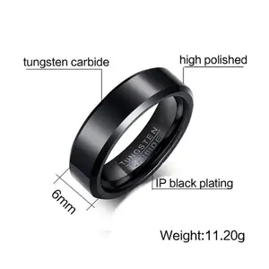 Ring 8mm Fashion Basic Schwarz Wolfram karbid Abgeschrägte polierte Kante Komfort Fit für Mannring