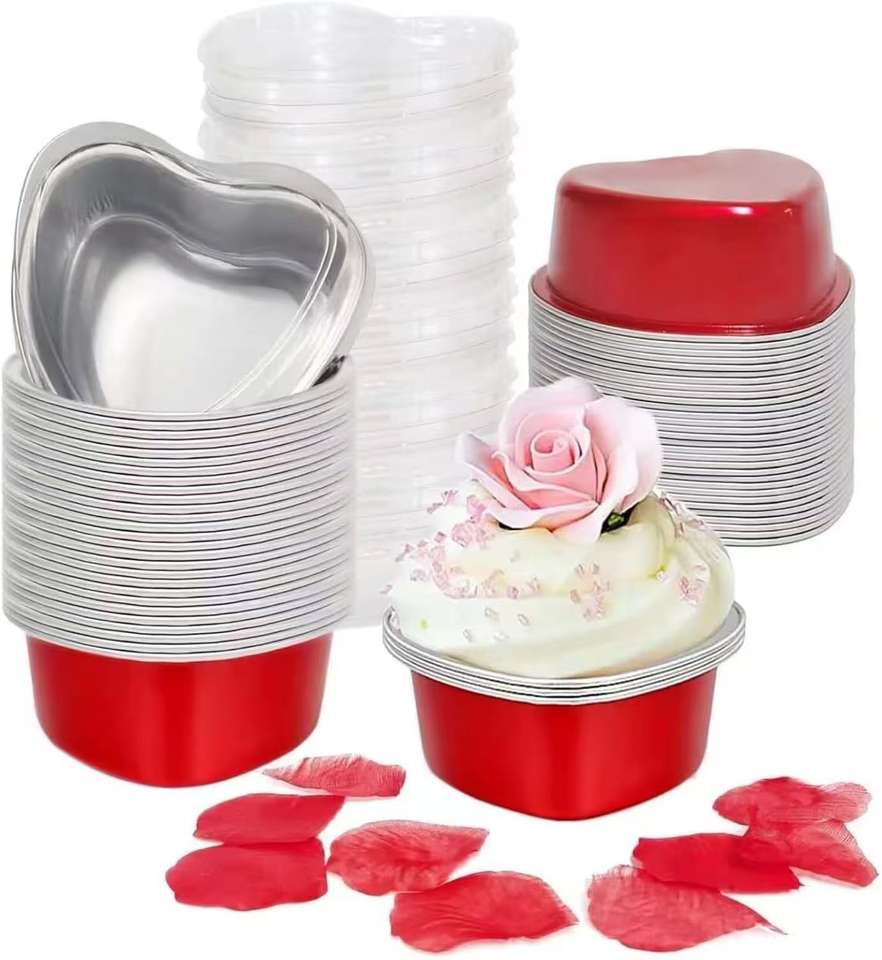 Heart-Shaped Aluminum Foil Cupcake, Pudding, and Chocolate Baking Molds ...