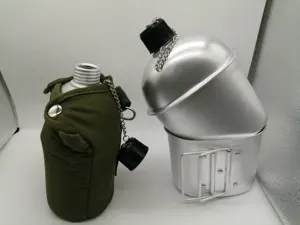 Cantimplora de botella de agua de aluminio, logo personalizado de alta calidad, 0.8L, con taza para deportes al aire libre