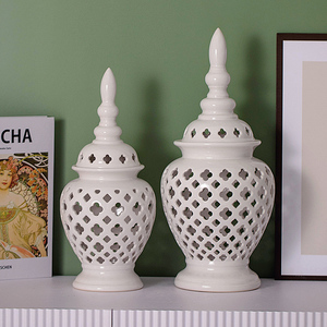 Hot khắc lưới trang trí sứ đền Jar truyền thống xuyên thủng gừng Jar với nắp cắt ra Bình gốm cho trang trí nội thất - Product Image 6