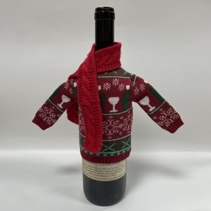 थोक कारखाने क्रिसमस सजावट के लिए लाल/हरे बुना हुआ शराब की बोतल कवर - Product Image 4