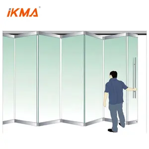 IKMA système coulissant coplanaire bi-fold quincaillerie en aluminium portes en verre pliantes sans cadre