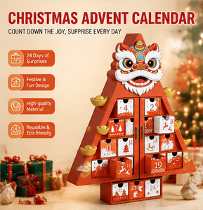 Boîte de calendrier de l'avent avec design de lion chinois, emballage de fête, 24 compartiments surprises, couleurs personnalisées et construction réutilisable - Product Image 4