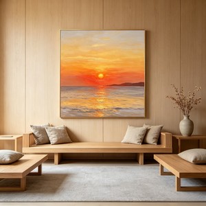 Pintura al Óleo Pintada a Mano, Paisaje al Atardecer, Arte de Pared Moderno y Minimalista para Sala de Estar, Fondo de Sofá, Marco de Madera, Impresionismo - Product Image 1