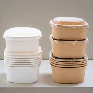 Recipiente Redondo de Papel Kraft Reciclable Bicolor con Revestimiento de Arcilla para Llevar Comida, con Tapas para Sándwiches - Product Image 1