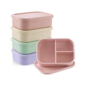 Recipientes Apilables Cuadrados Modernos de Silicona para Almuerzo, Libres de BPA, con Tapas para Conservar la Frescura, Portátiles, para Niños Pequeños - Product Image 1