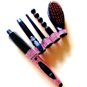 Crystal bling curling iron glitter hairdressing tool set flat iron and brush and dryer hot comb and crimp and 5 in1 curler Set