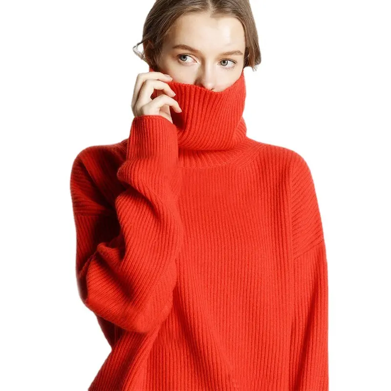 SW013 Wool Women's Sweater Autumn Winter Warm Turtlenecks Casual Loose Oversized Lady Sweaters Knitted Pullover Top