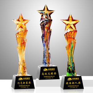 Trofeo de cristal con forma de estrella de cinco puntas, grabado con láser, hecho a medida para reuniones anuales, premios a empleados destacados, regalo empresarial - Product Image 4