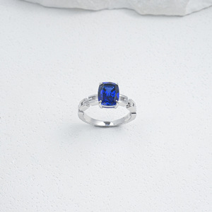 S925 <b>Sterling</b> <b>Silver</b> Round Brilliant Cut Lab-Grown Sapphire Classic Wedding <b>Ring</b> with Prong Setting High Quality Gemstone - Product Image 3
