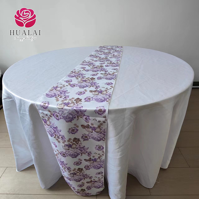 HT-TC-Z013-13inch*108inch Woven Violet Flower Print Durable Eco-Friendly Table Runners