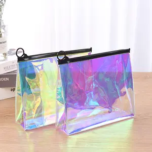 Laser PVC Holographic Cosmetic Bag Shiny Iridescent Travel Makeup bag For Girls Zipper Bag