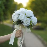 Bouquets de Mariée DREA Perles de Cristal Roses de Soie pour Mariage, Demoiselle d'Honneur, Bouquet à Main, Fleurs Artificielles Factices