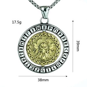 <b>Viking</b> Rune Odin Pendant Necklace Stainless Steel 360 Degree Rotating Asymmetrical Geometric Gold Tone Animal Design <b>Gift</b> - Product Image 5