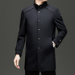 Chaqueta cortavientos para hombre de mediana edad, nueva colección primavera-otoño 2025, estilo informal y de negocios, larga, con cuello de un solo botón, color liso, corte holgado. - Product Image 5