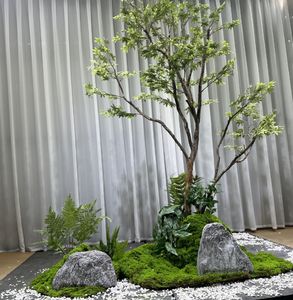 Ensemble <span class=keywords><strong>de</strong></span> décoration pour la maison et le bureau, style combiné, arbre artificiel bonsaï avec <span class=keywords><strong>pot</strong></span> en plastique, plantes paysagères - Product Image 1