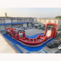 Nouveau design, parcours d'obstacles gonflable en bâche PVC rouge Ninja, château gonflable 20x20m, capacité de 15 personnes pour les fêtes