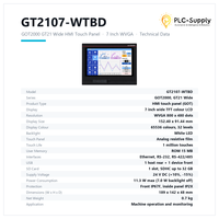 GT2107-WTBD GOT2000 Panneau tactile HMI 7 pouces WVGA 800x480 TFT 65536 couleurs Ethernet RS-485 USB VNC IP67F 24V DC pour PLC