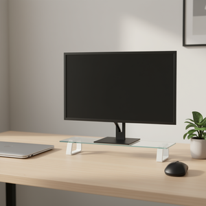 Support d'écran en verre trempé avec base en métal, support d'ordinateur portable de table de 23,6x7,9x3,1 pouces pour usage au bureau - Product Image 2