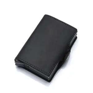 Porte-cartes en cuir pour hommes, Logo personnalisé par Sublimation, Double boîte de crédit, portefeuilles porte-cartes authentique