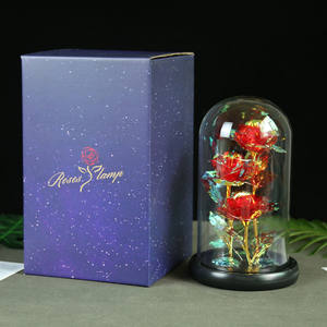 G128กาแล็กซี่ฟอยล์สีทองกุหลาบดอกไม้ที่มีไฟ LED ฟอยล์สีทองในโดมแก้วปกกล่องของขวัญสำหรับวันคริสต์มาสวาเลนไทน์ - Product Image 4