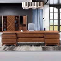 Table de Direction SBT-L12268 en Noyer Massif, Style Moderne Minimaliste, Mobilier de Bureau Commercial, Quincaillerie de Haute Qualité, Solution Complète