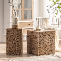 Table basse carrée de luxe en bois massif avec tabouret bas Table d'appoint rétro de style ancien pour B & B Living Internet Celebrity Set