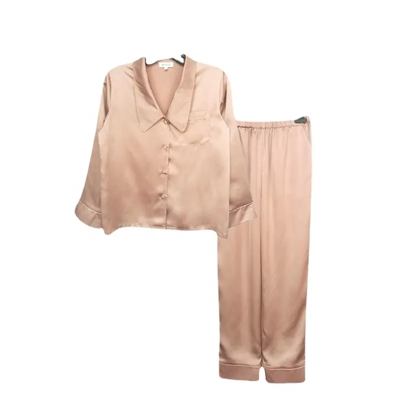 Neue Frühling und Sommer Satin Langarm Home Kleid Morgen Robe Textur seidigen Pyjama Set für Frauen