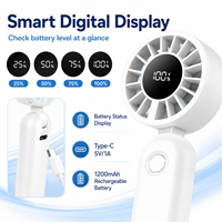 Mini ventilateur de refroidissement portable avec fort débit d'air, ventilateur de bureau avec batterie 1200mAh, réglage du vent à 5 vitesses, affichage LED de la puissance