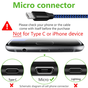 Micro <b>USB</b> <b>Cable</b>, Android Charger <b>Cable</b> Long Nylon Braided Sync and Fast Charging Cord Compatible with Samsung Galaxy S7 S6 Edge - Product Image 5