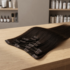 Extensions de cheveux humains bruns lisses à clipser avec trame en PU sans couture et pointes doublement tirées pour salon - Product Image 3