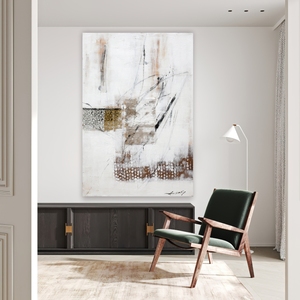 Dipinto Murale Astratto Fatto a Mano con Tecniche Miste, Texture Stratificate, Elementi Geometrici, Paesaggio e Natura Morta - Product Image 1