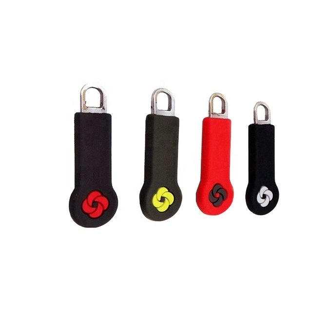 OKSILICONE OEM Custom Silicone PVC Zipper Pulls Logo Engraved Rubber Zinc Alloy Zipper Head