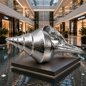 Coquillage moderne pour sculpture en acier inoxydable poli miroir, statue artistique pour décoration extérieure de jardin et de plage - Product Image 6