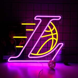 Enseigne néon LED avec logo de l'équipe sportive des Lakers, 13 pouces, pour décoration sportive de cave de basket-ball, chambre, bar, club, chambre d'adolescents, IP67, intensité réglable, 5V - Product Image 2