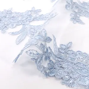 Luxury Chic Embroidery Sequin Lace Fabric From China Factory Light 3D Cording Embroidery Fabric for Party Dress