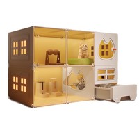 Casa para Gatos Rectangular Tipo Villa, Jaula para Gatos Extra Grande, Espacio Libre, Nido para Gatos de Interior, Inodoro Integrado, Una Habitación