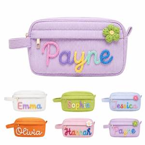 Aesthetic Personalized Toiletry <b>Bag</b>, Cute Custom Corduroy Makeup <b>Bag</b>, Pencil Pouch & Retro Cosmetic Organizer - Product Image 1