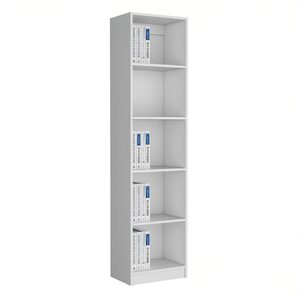 Bibliothèque blanche à 5 niveaux, 33x15x85cm, design fin, étagère de rangement pour bureau à domicile, style minimaliste - Product Image 1