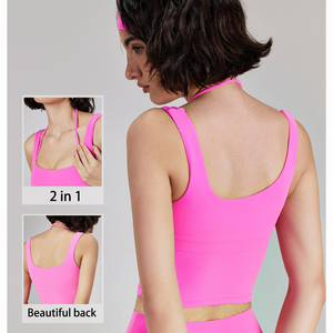 Custom Logo Y2k Style Summer <strong>Clothes</strong> for Women 2 in 1 Design Halter Padded U-neck Nude Feel Soft Nylon/Spandex Women's Vest - Product Image 6