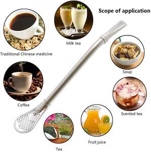 Cuchara de Acero Inoxidable con Filtro para Yerba Mate, Bombilla con Mango Largo, Colador de Té con Cepillo de Limpieza - Product Image 5