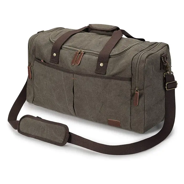 Leather material Canvas Travel Duffel Bag Overnight Weekender Bag Carry Shoulder Bag with Shoes Compartment